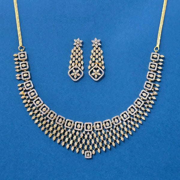 440192 Cubic Zirconia Classic Necklace With Mehndi 2 Tone Rhodium Plating