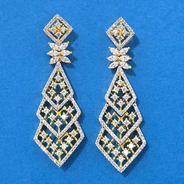 440221 Cz Classic Earring With Mehndi 2 Tone Rhodium Plating