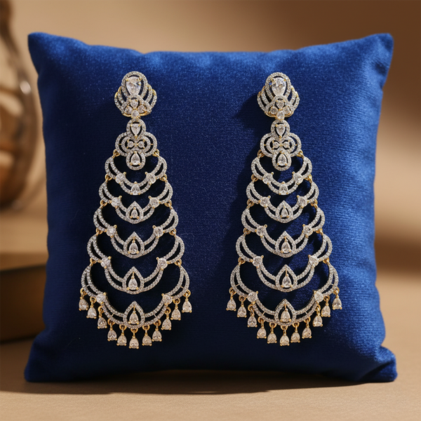 440224 Cz Classic Earring With Carat 2 Tone Rhodium Plating