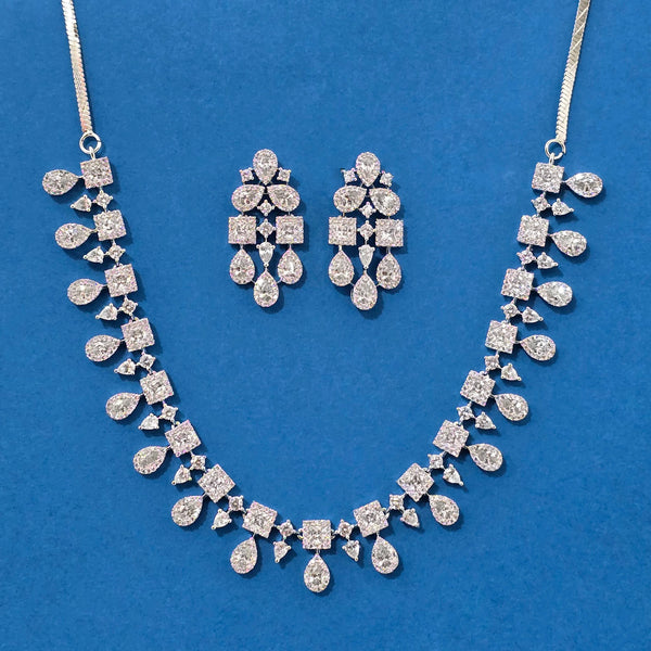 440233 Cz Delicate Necklace Set With Rhodium Plating