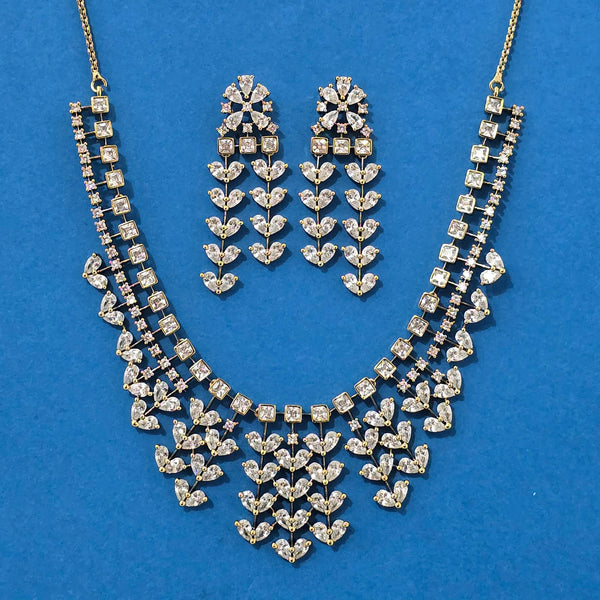 440237 Cz Classic Necklace Set With Mehndi Plating