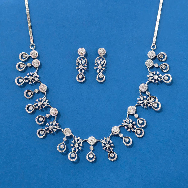 440243 Cz Classic Necklace Set With Rhodium Plating