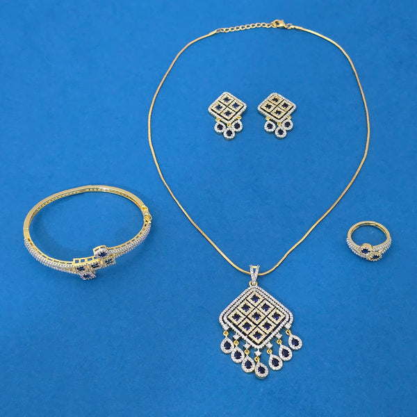 440247 Cz Combo Pendant Set With 2 Tone Plating