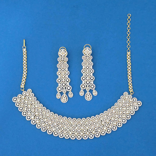 440256 Cz Classic Necklace Set With 2 Tone Rhodium Plating