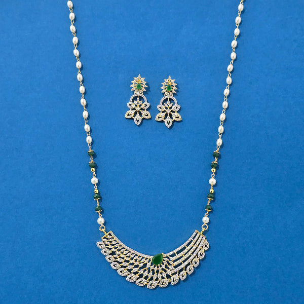 440262 American Diamond Moti Pendant Set With 2 Tone Plating