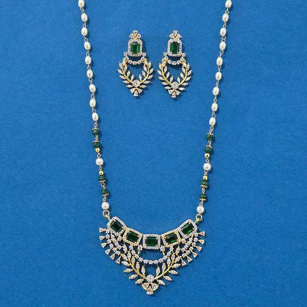 440263 American Diamond Moti Pendant Set With 2 Tone Plating