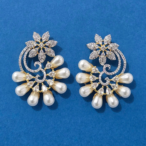 440271 American Diamond Classic Earring With Black 2 Tone Rhodium Plating