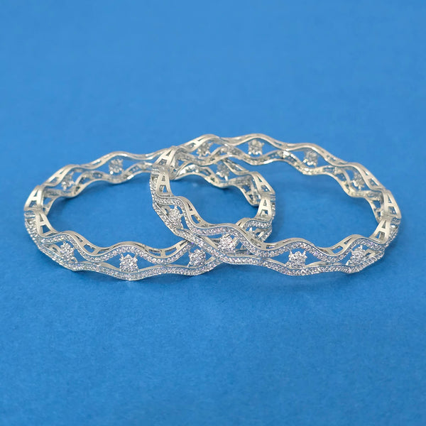 440302 American Diamond Classic Bangles With Rhodium Plating