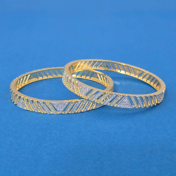 440306 American Diamond Classic Bangles With 2 Tone Plating