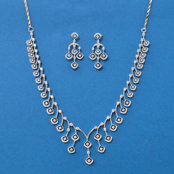 440312 Cz Classic Necklace Set With 2 Tone Rhodium Plating