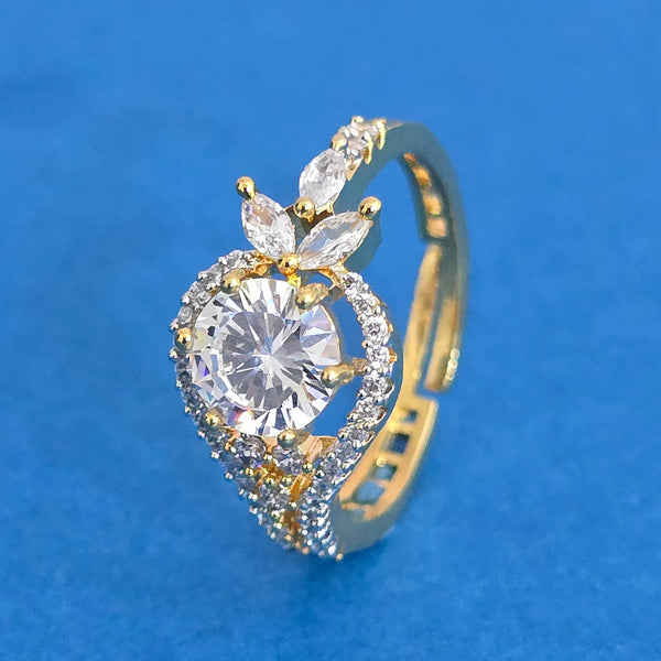 440313 Cz Adjustable Ring With 2 Tone Rhodium Plating