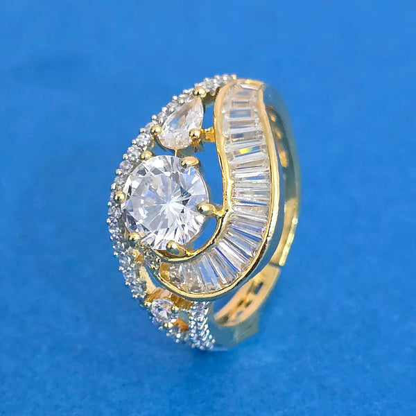 440315 Cz Adjustable Ring With 2 Tone Rhodium Plating