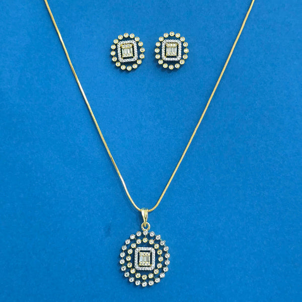 440365 Cz Classic Pendant Set With 2 Tone Plating