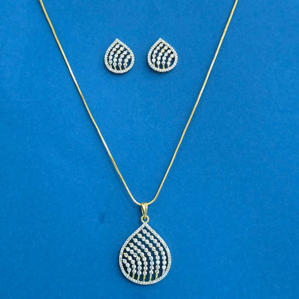 440368 Cz Classic Pendant Set With 2 Tone Plating