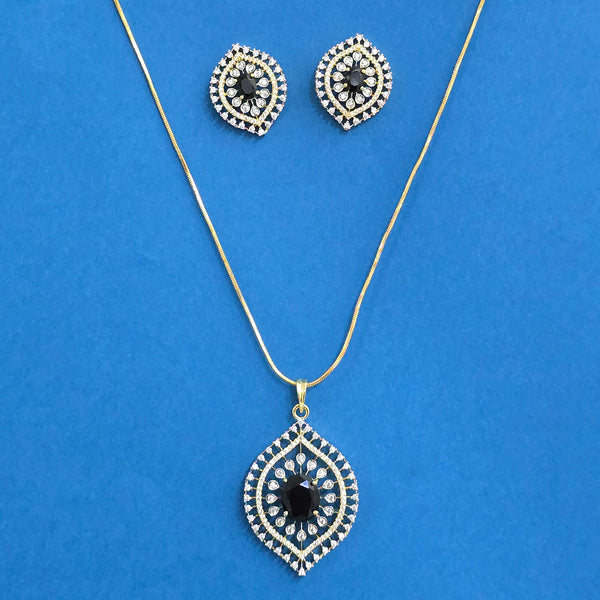 440370 Cz Classic Pendant Set With 2 Tone Plating