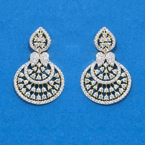 440379 Cz Delicate Earring With Mehndi 2 Tone Rhodium Plating