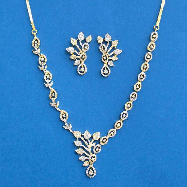 440391 Cz Classic Necklace Set With 2 Tone Rhodium Plating