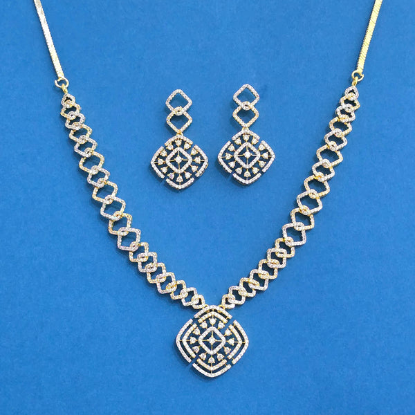440392 Cz Classic Necklace Set With 2 Tone Rhodium Plating