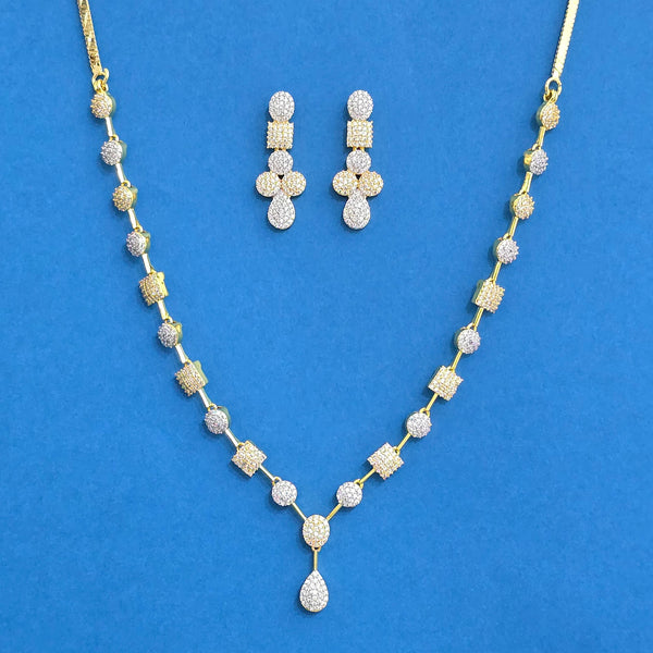 440393 Cz Classic Necklace Set With 2 Tone Rhodium Plating