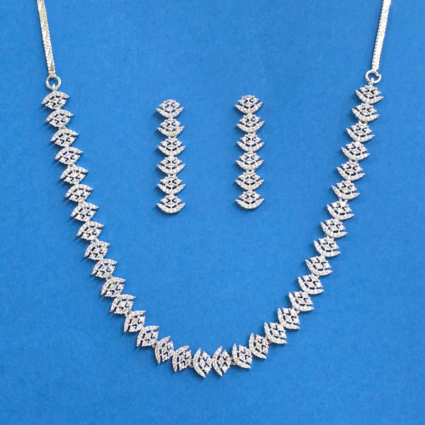 440394 Cz Classic Necklace Set With 2 Tone Rhodium Plating