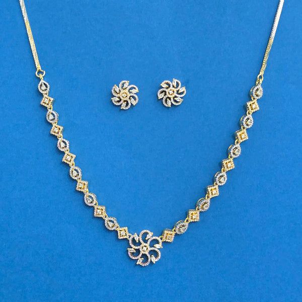 440396 Cz Classic Necklace Set With 2 Tone Rhodium Plating