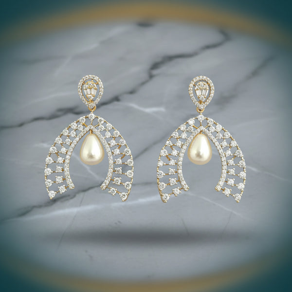 440465 Cubic Zirconia Classic Earring With Mehndi 2 Tone Rhodium Plating