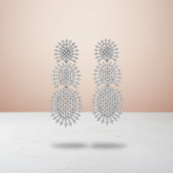 440504 Cubic Zirconia Classic Earring With Mehndi 2 Tone Rhodium Plating