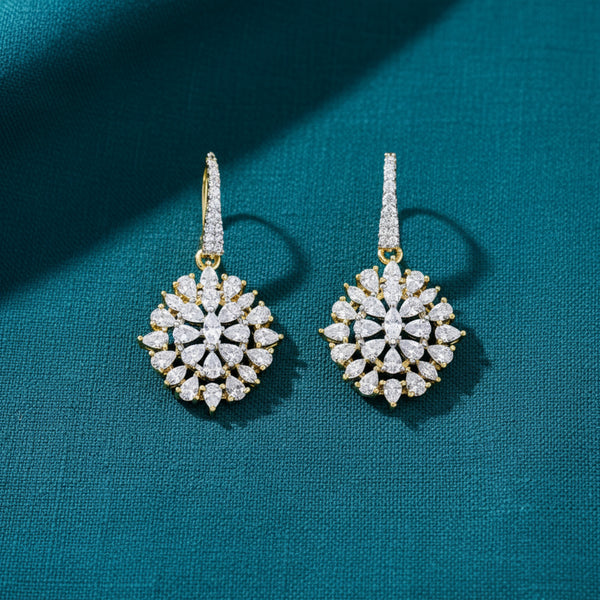 440510 Cubic Zirconia Classic Earring With Mehndi 2 Tone Rhodium Plating