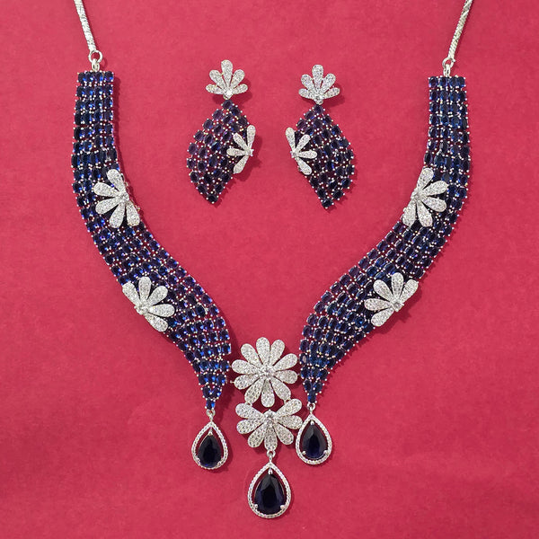 440561 Cz Classic Necklace Set With Rhodium Plating