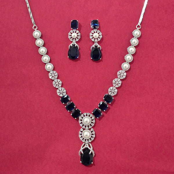 440563 Cz Moti Necklace Set With Rhodium Plating
