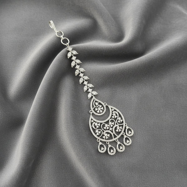 440583 Cz Classic Tikka With Mehndi 2 Tone Rhodium Plating