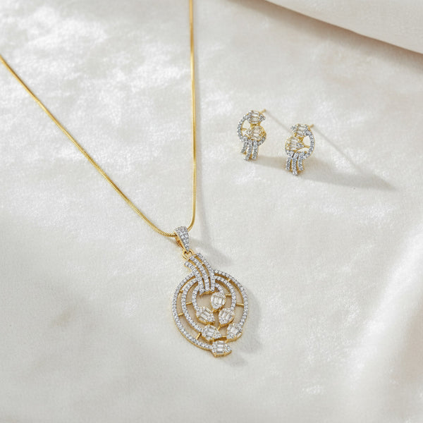 440594 Cz Classic Pendant Set With 2 Tone Plating