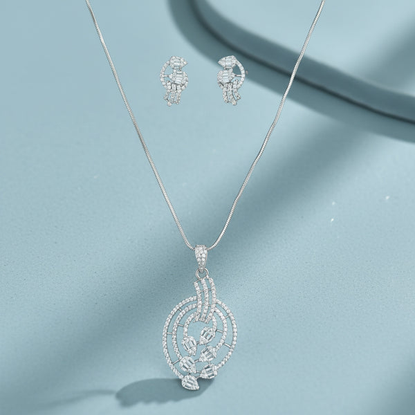 440595 Cz Classic Pendant Set With Rhodium Plating