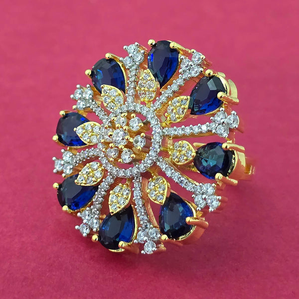 440599 Cz Adjustable Ring With 2 Tone Plating