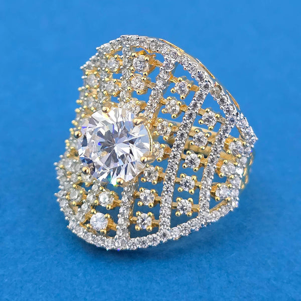 440603 Cubic Zirconia Adjustable Ring With 2 Tone Rhodium Plating