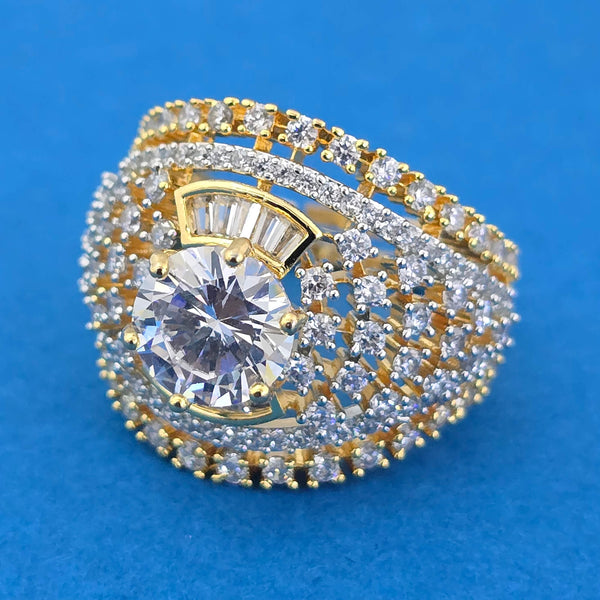 440604 Cubic Zirconia Adjustable Ring With 2 Tone Rhodium Plating