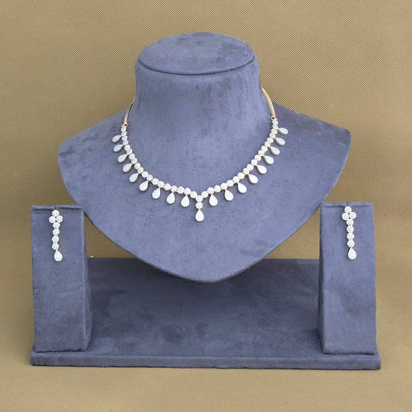 440669 Cubic Zirconia Classic Necklace With Black Rose 2 Tone Rhodium Plating