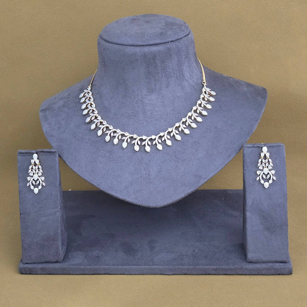 440670 Cubic Zirconia Classic Necklace With Black Rose 2 Tone Rhodium Plating