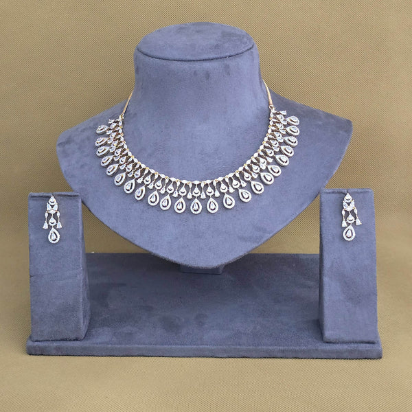 440671 Cubic Zirconia Classic Necklace With Black Rose 2 Tone Rhodium Plating