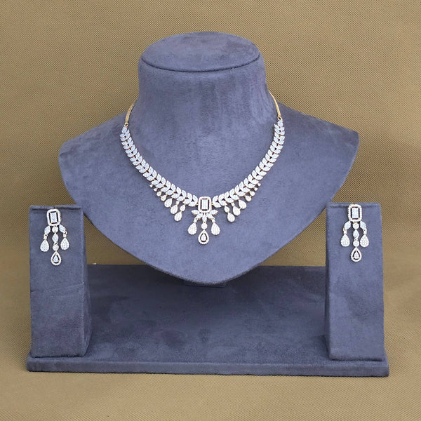 440672 Cubic Zirconia Classic Necklace With Black Rose 2 Tone Rhodium Plating