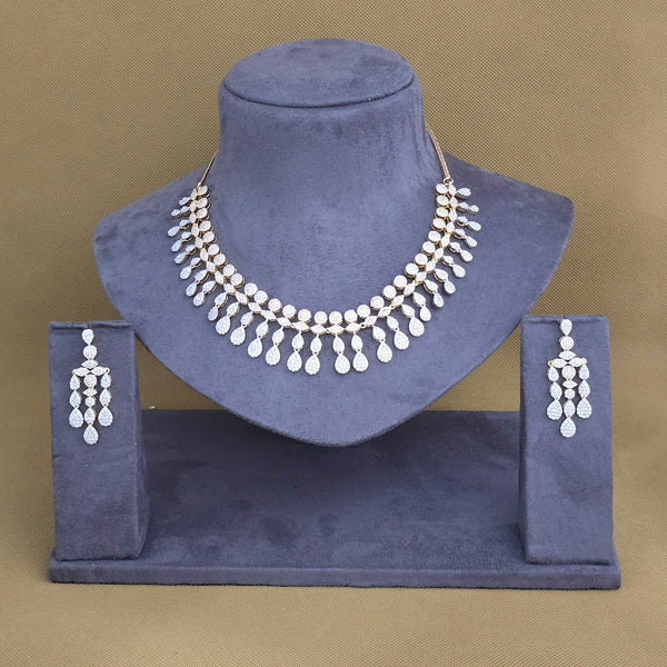 440673 Cubic Zirconia Classic Necklace With 2 Tone Rhodium Plating