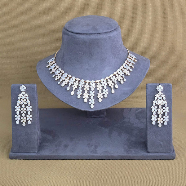 440674 Cubic Zirconia Classic Necklace With Black Rose 2 Tone Rhodium Plating