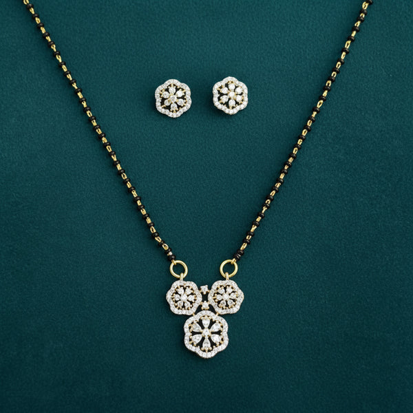 440712 Cubic Zirconia Classic Mangalsutra With 2 Tone Rhodium Plating