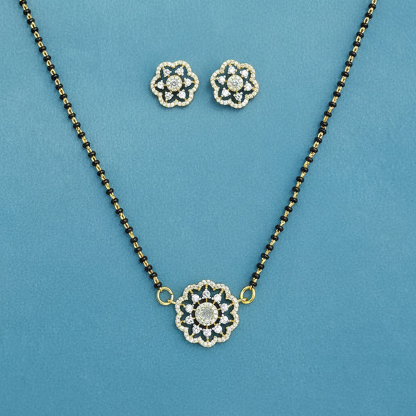 440713 Cubic Zirconia Classic Mangalsutra With 2 Tone Rhodium Plating