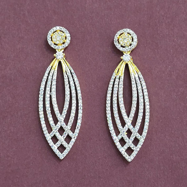 440721 Cubic Zirconia Classic Earring With Mehndi 2 Tone Rhodium Plating