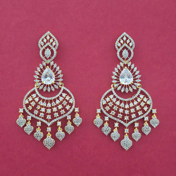 440722 Cz Classic Earring With Carat 2 Tone Rhodium Plating