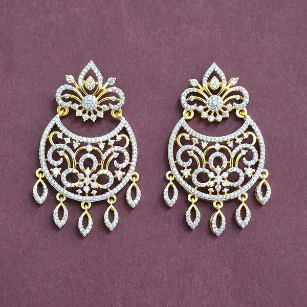 440750 Cubic Zirconia Classic Earring With Mehndi 2 Tone Rhodium Plating