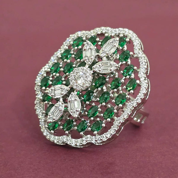 440755 Cubic Zirconia Adjustable Ring With Rhodium Plating