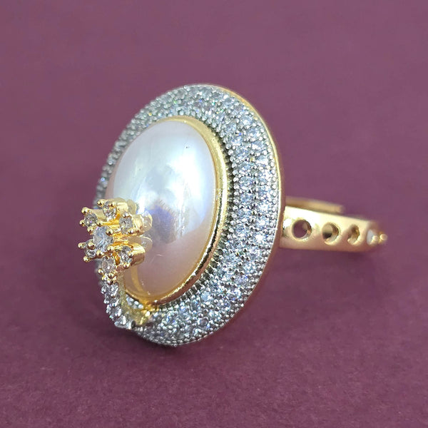 440756 Cubic Zirconia Adjustable Ring With 2 Tone Rhodium Plating