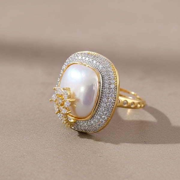 440759 Cz Adjustable Ring With 2 Tone Rhodium Plating